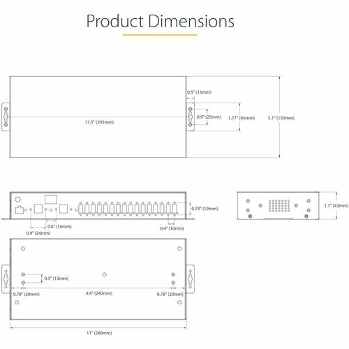 StarTech.com USB Hub - USB 3.2 Gen 1 (3.1 Gen 1) Type-B - DIN Rail/Surface/Rack Mountable - Black - 16 Total USB Port(s)