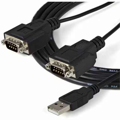 StarTech.com Data Transfer Adapter - 1 Each - 1 x 4-pin USB 2.0 Type A - Male - 2 x 9-pin DB-9 RS-232 Serial - Male - Black