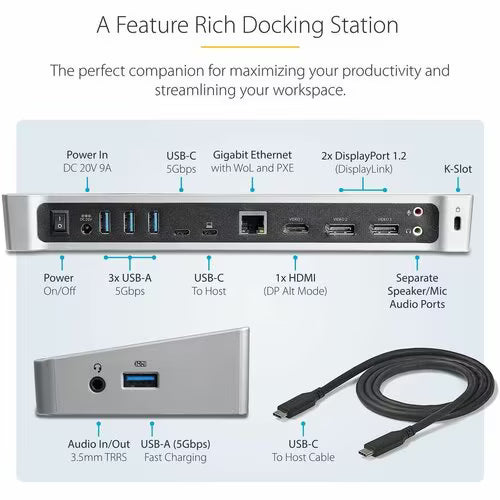 STARTECH.COM 4K USB-C DOCK TRIPLE 4K DOCK 100W 5X USB 5GBPS INDIA